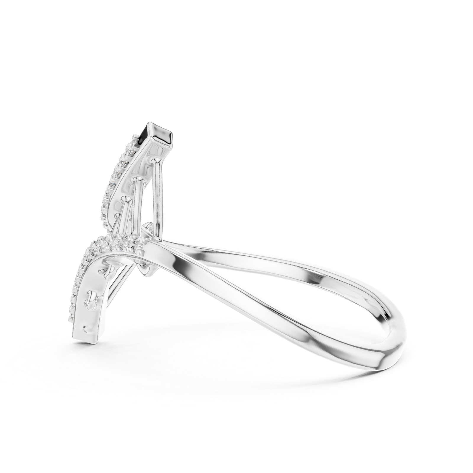 14K Solid Gold Lab Diamond Crossover Ring, White Gold, view 3