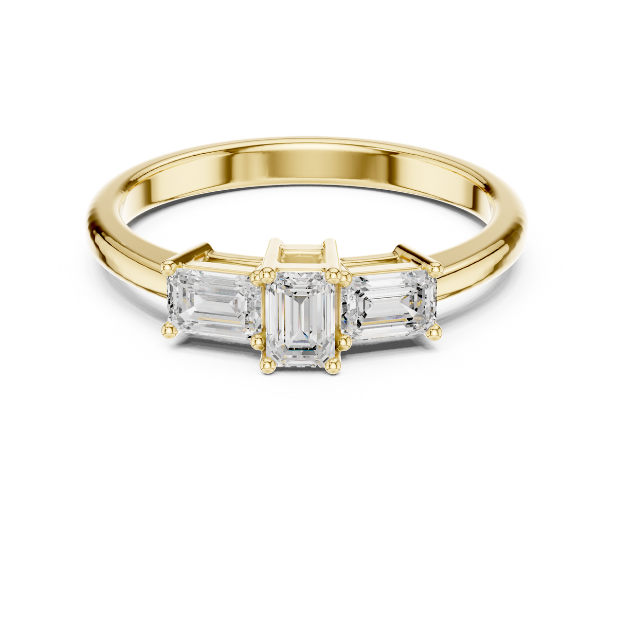 14K Solid Gold Lab Diamond Three-Stone Ring, Yellow Gold