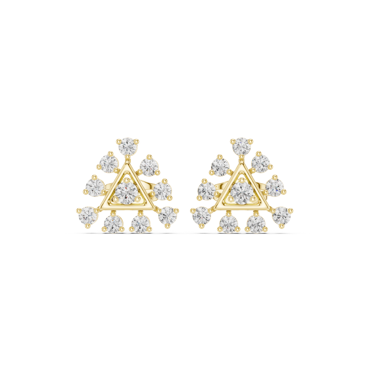 14K Solid Gold Lab Diamond Cluster Earrings, Yellow Gold