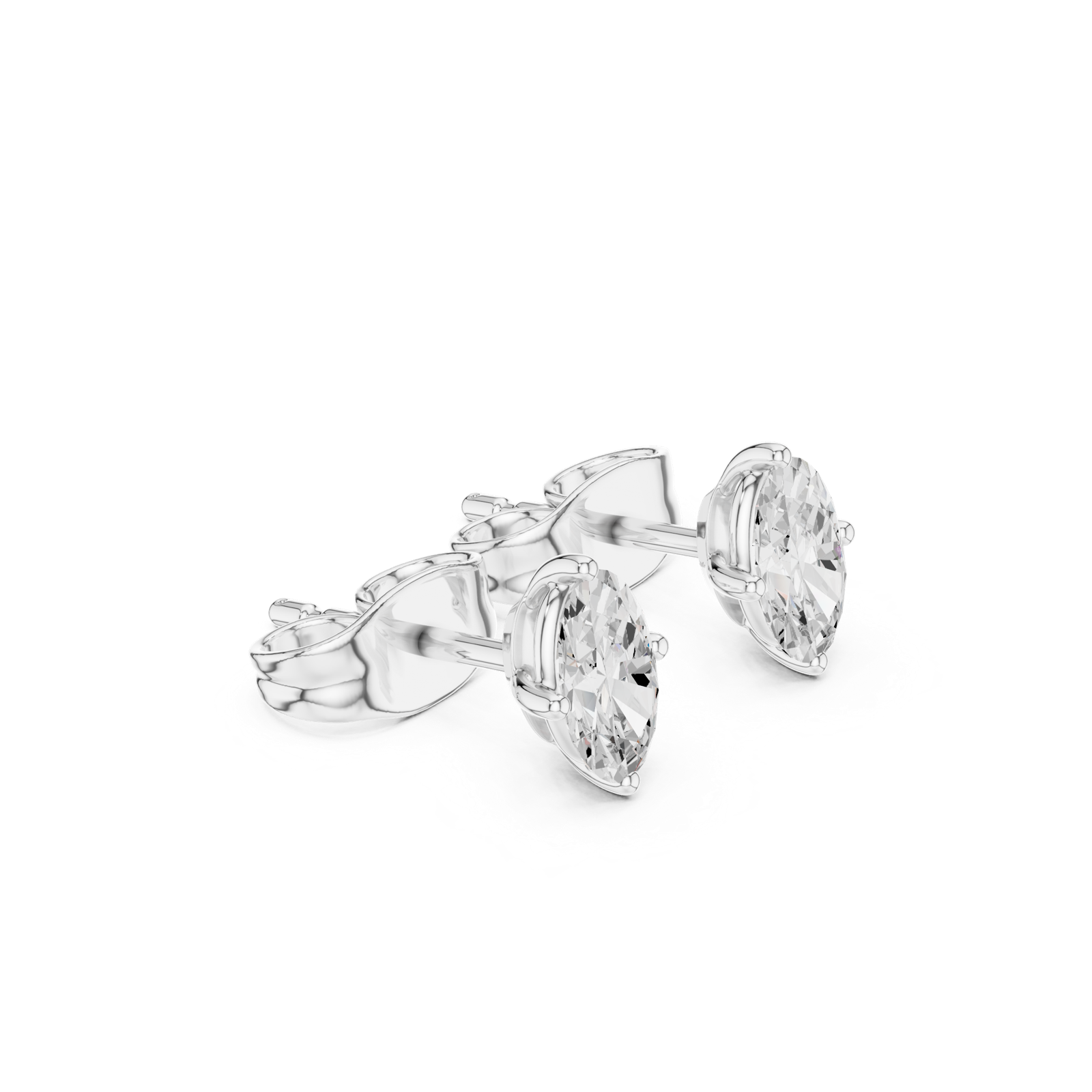 14K Solid Gold Lab Diamond Stud Earrings, White Gold, view 1
