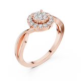 14K Solid Gold Lab Diamond Halo Ring, Rose Gold, view 2