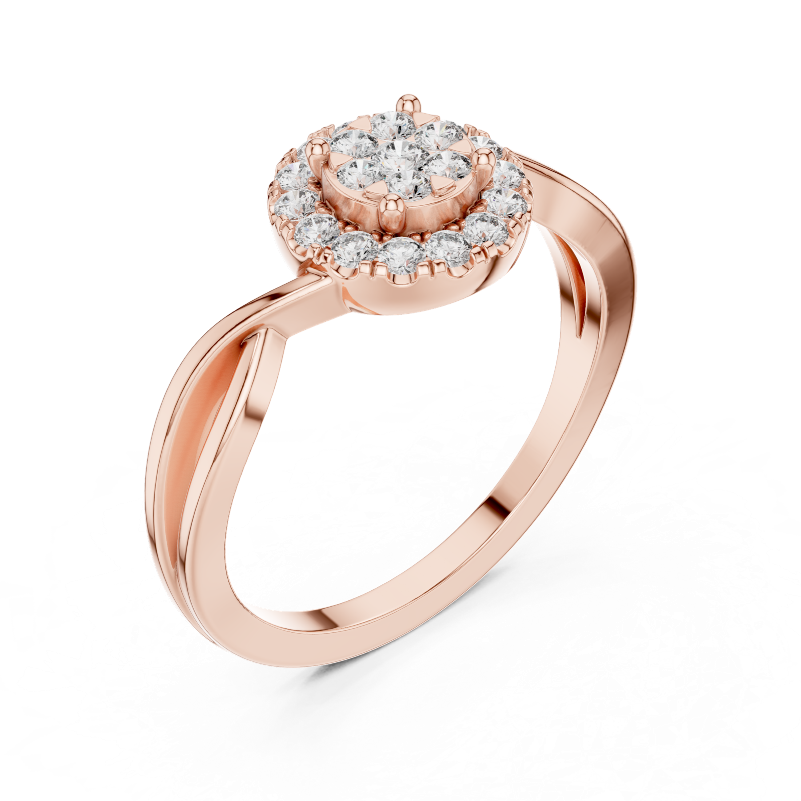 14K Solid Gold Lab Diamond Halo Ring, Rose Gold, view 2
