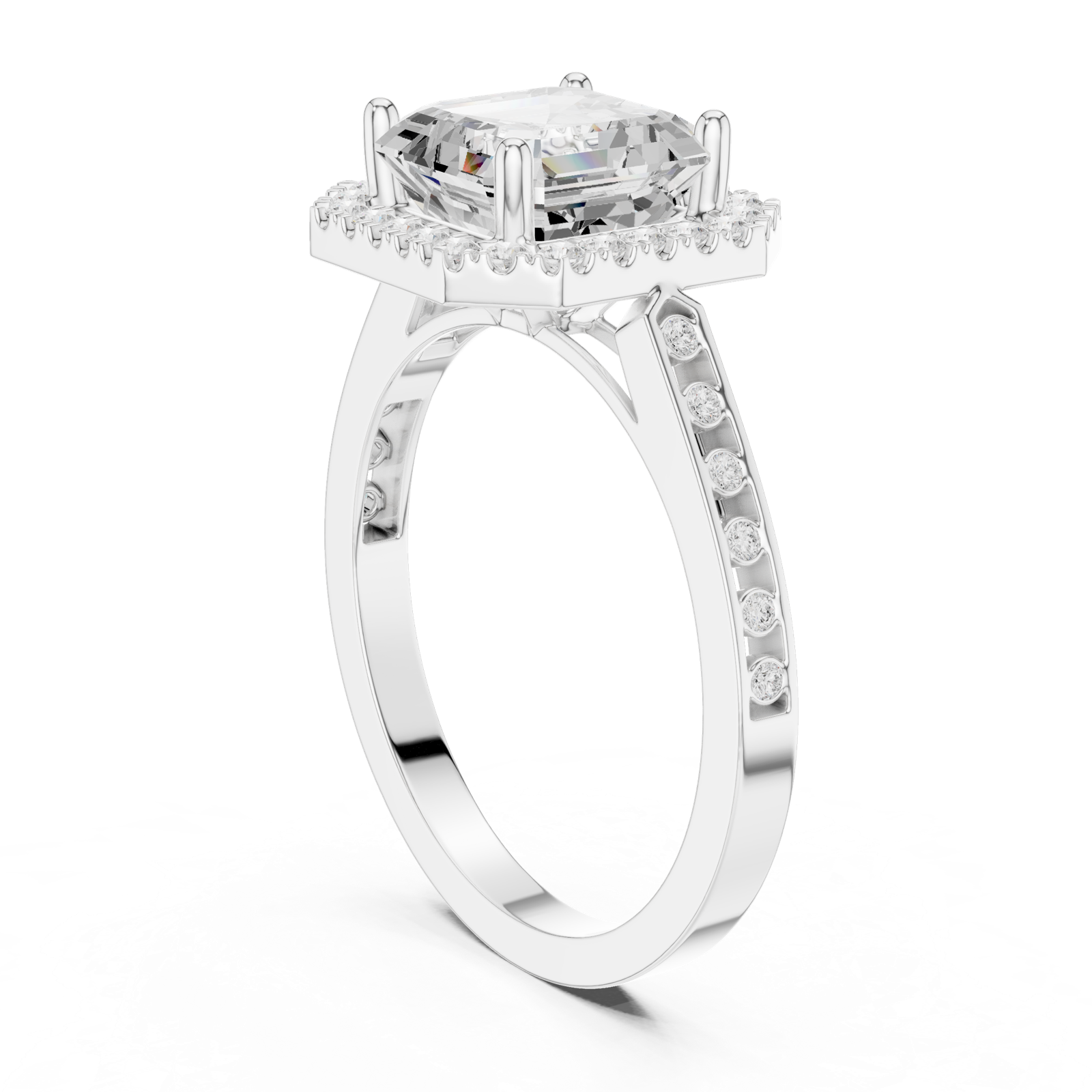 Gold Ring, Asscher center stone, White Gold, view 1