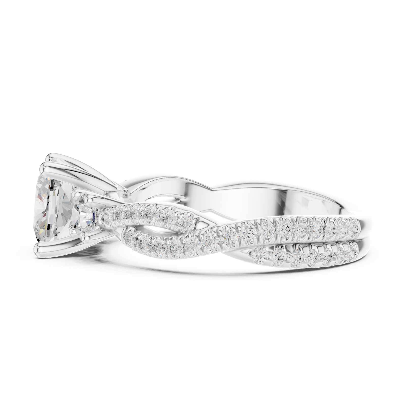 Gold Ring, Cushion center stone, White Gold, view 3