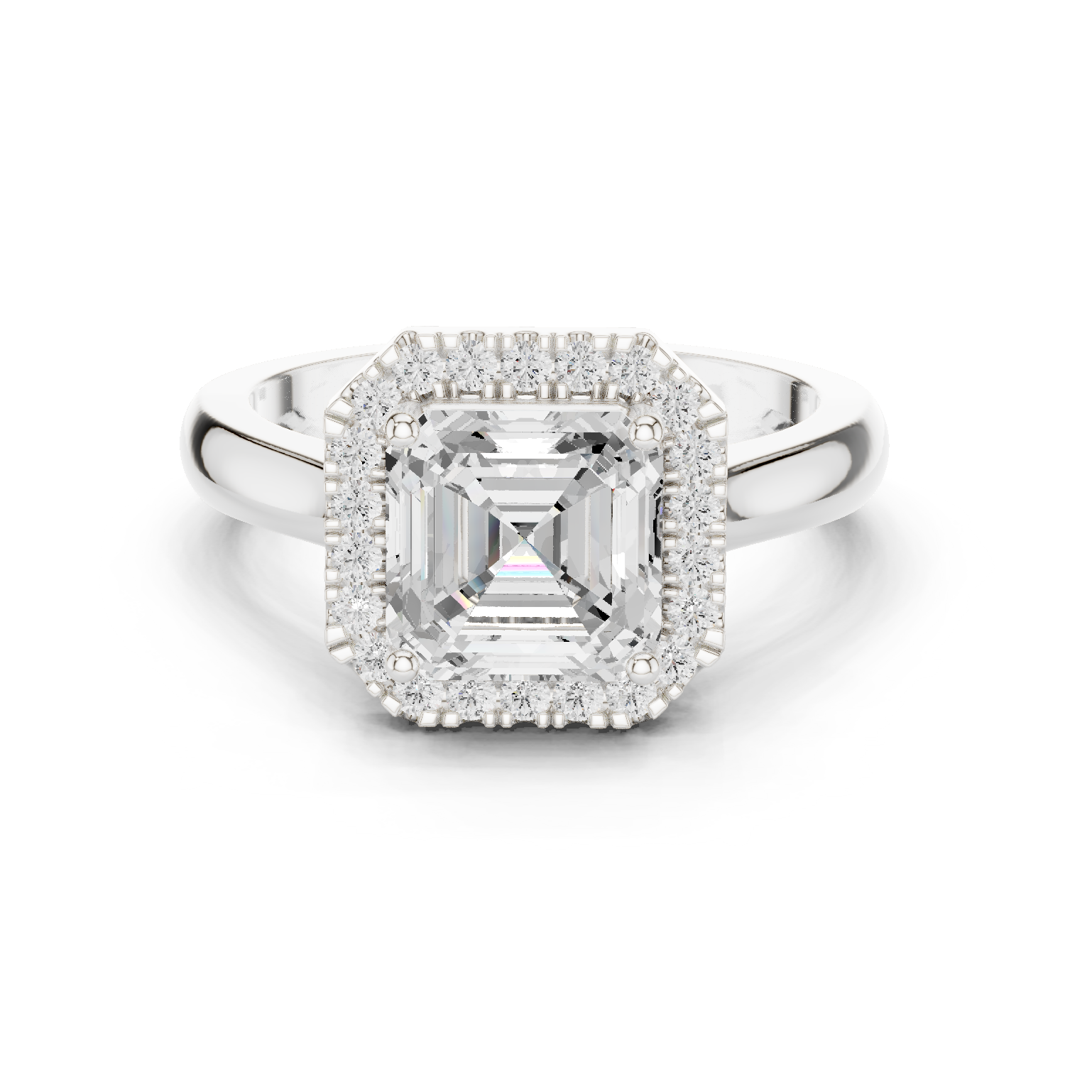 Gold Ring, Asscher center stone, White Gold