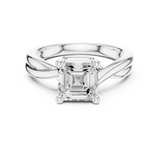 Gold Twisted Band Solitaire Engagement Ring, Asscher center stone, White Gold, view 4