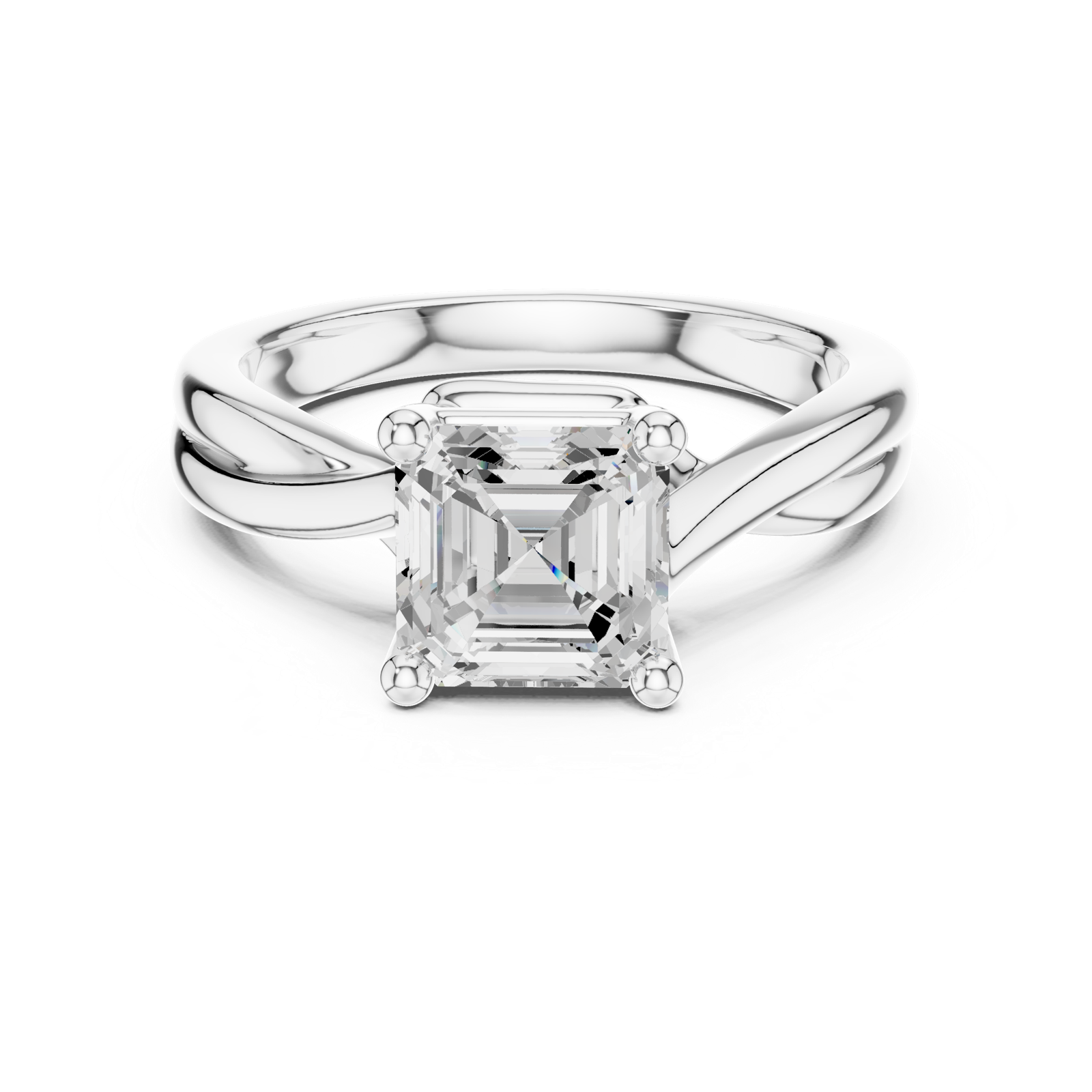 Gold Twisted Band Solitaire Engagement Ring, Asscher center stone, White Gold, view 4