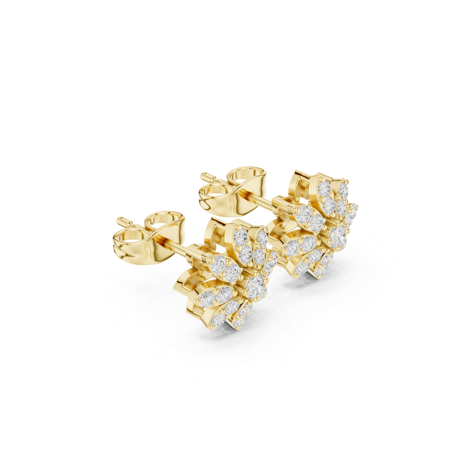 14K Solid Gold Lab Diamond Flower Cluster Earrings, Yellow Gold, view 1