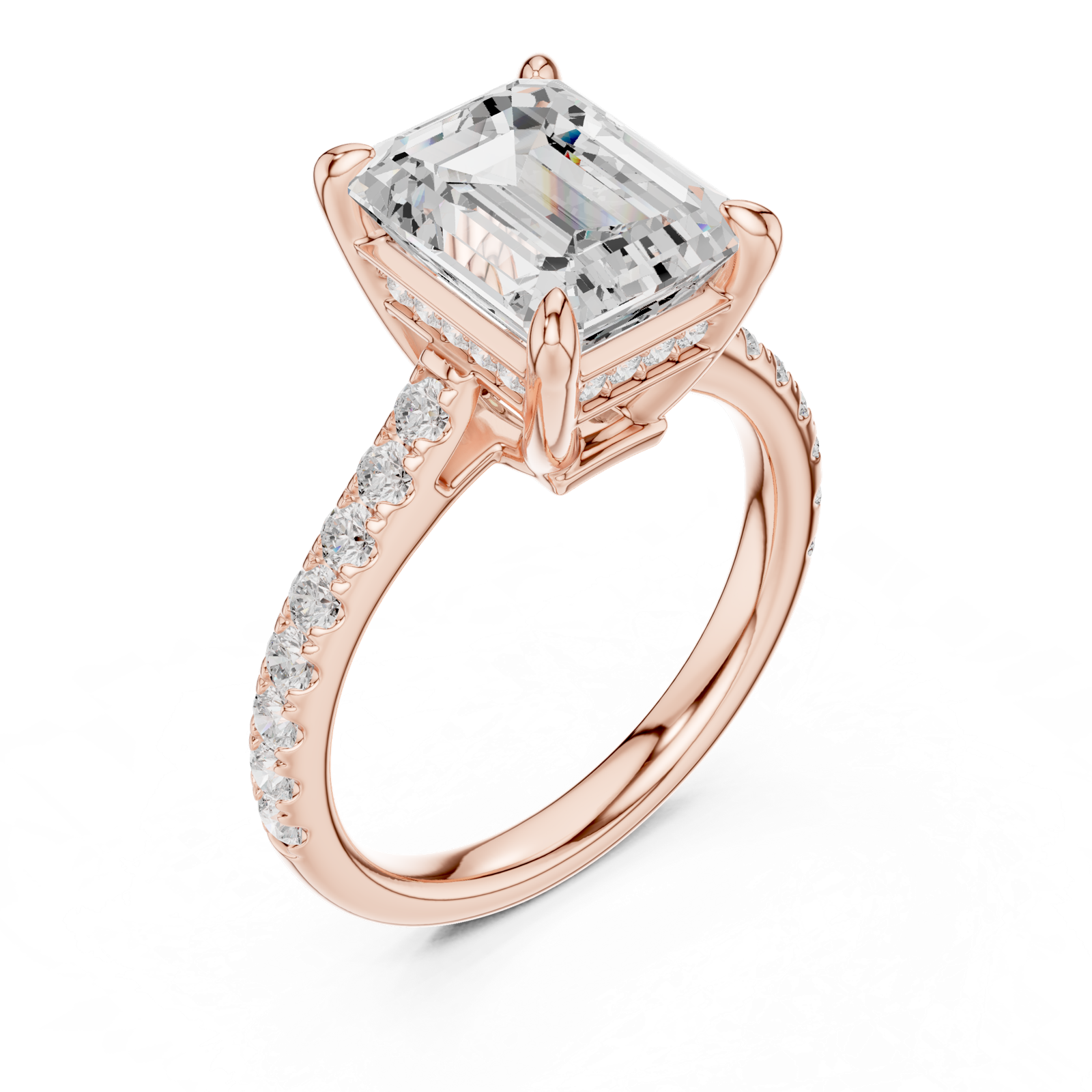 Gold Ring, Emerald center stone, Rose Gold, view 2
