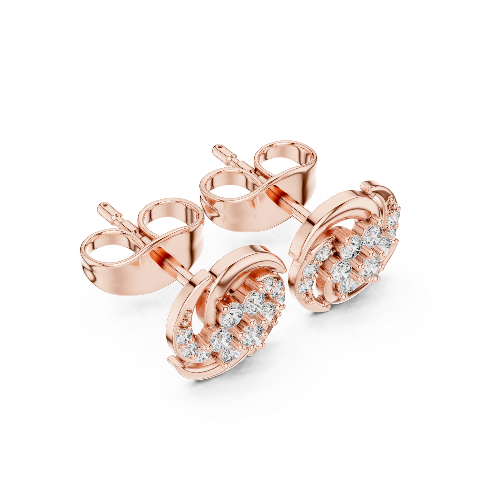 14K Solid Gold Lab Diamond Cluster Earrings, Rose Gold, view 2