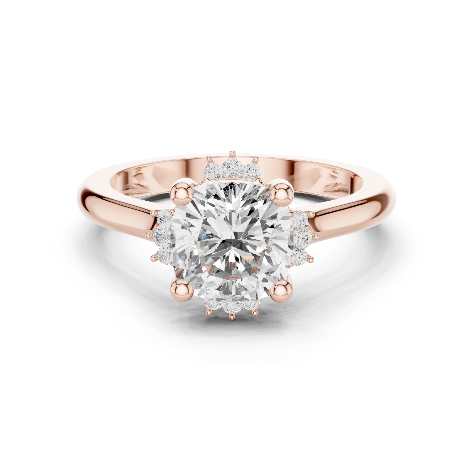 Gold Jewelry, Cushion center stone, Rose Gold