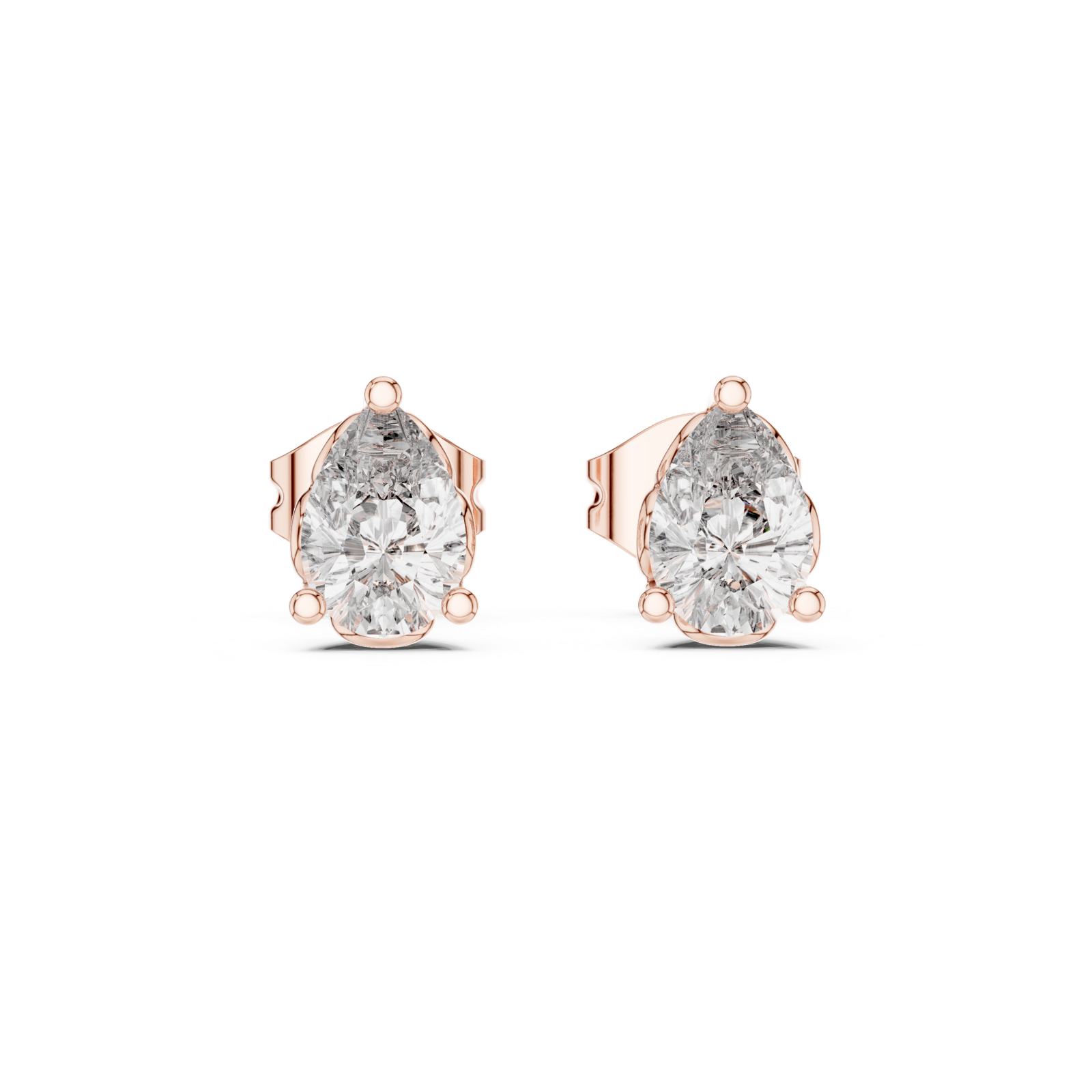 14K Solid Gold Lab Diamond Stud Earrings, Rose Gold