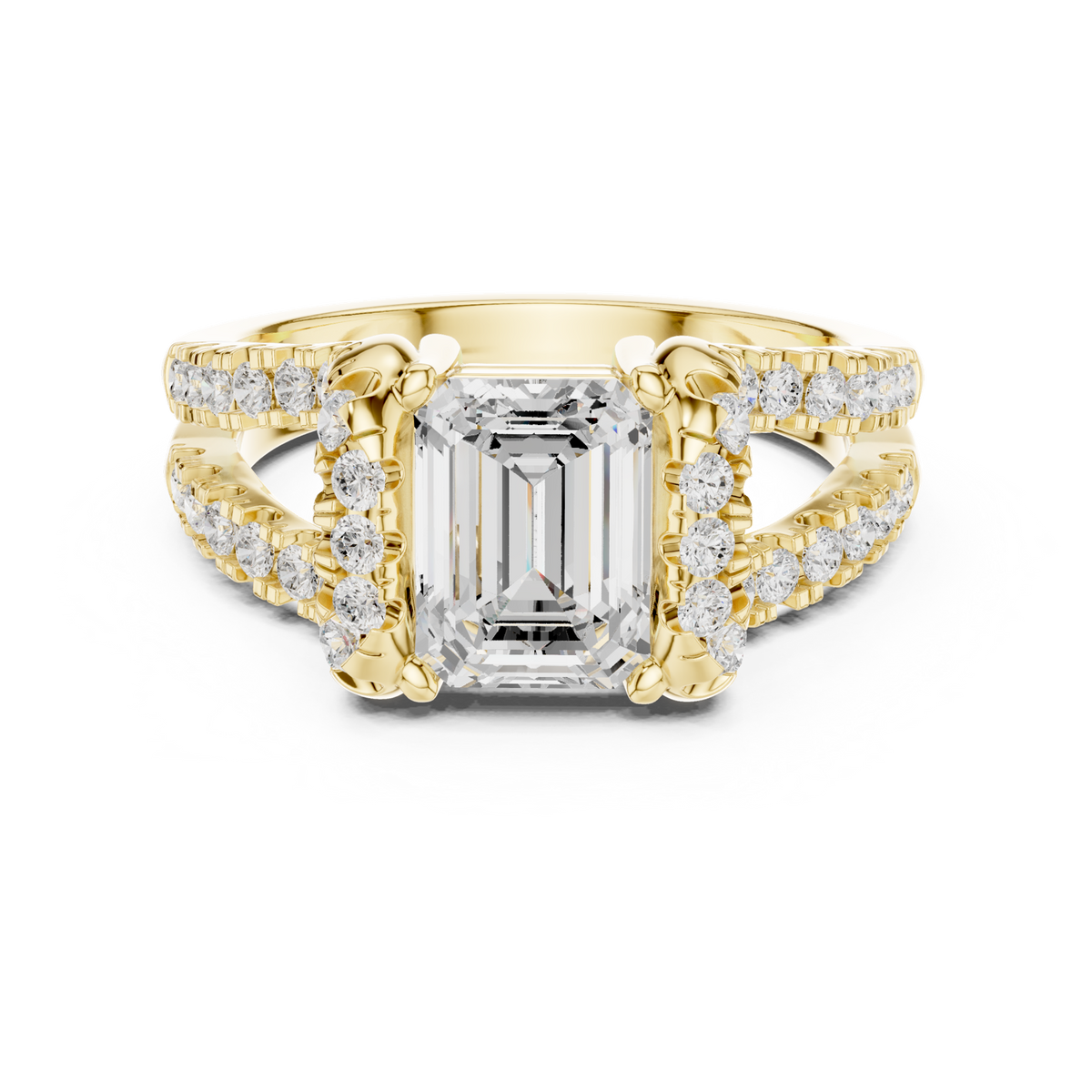14K Solid Gold Lab Diamond Three-Stone Ring, Yellow Gold