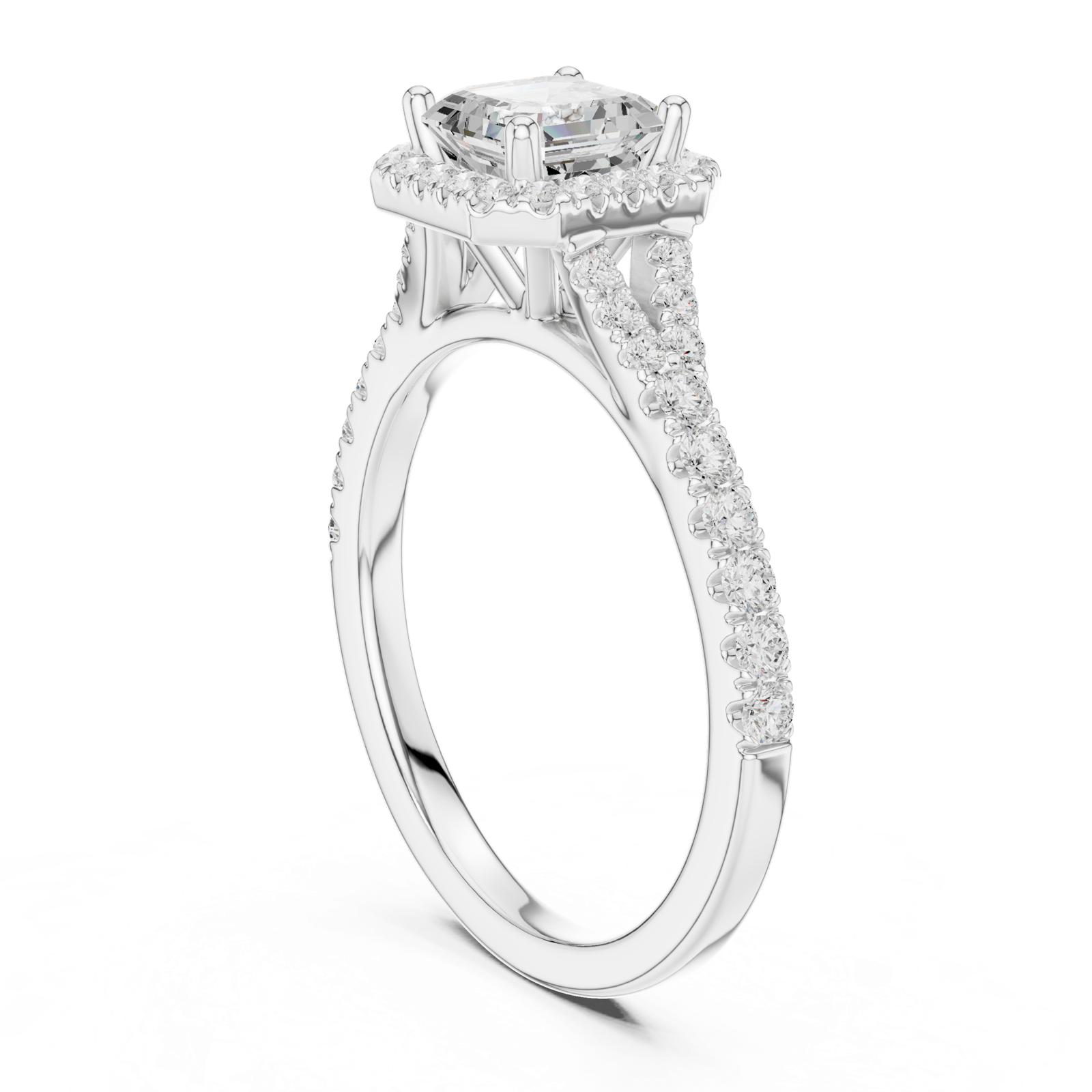 Gold Ring DDLR-043, Asscher center stone, White Gold, view 1