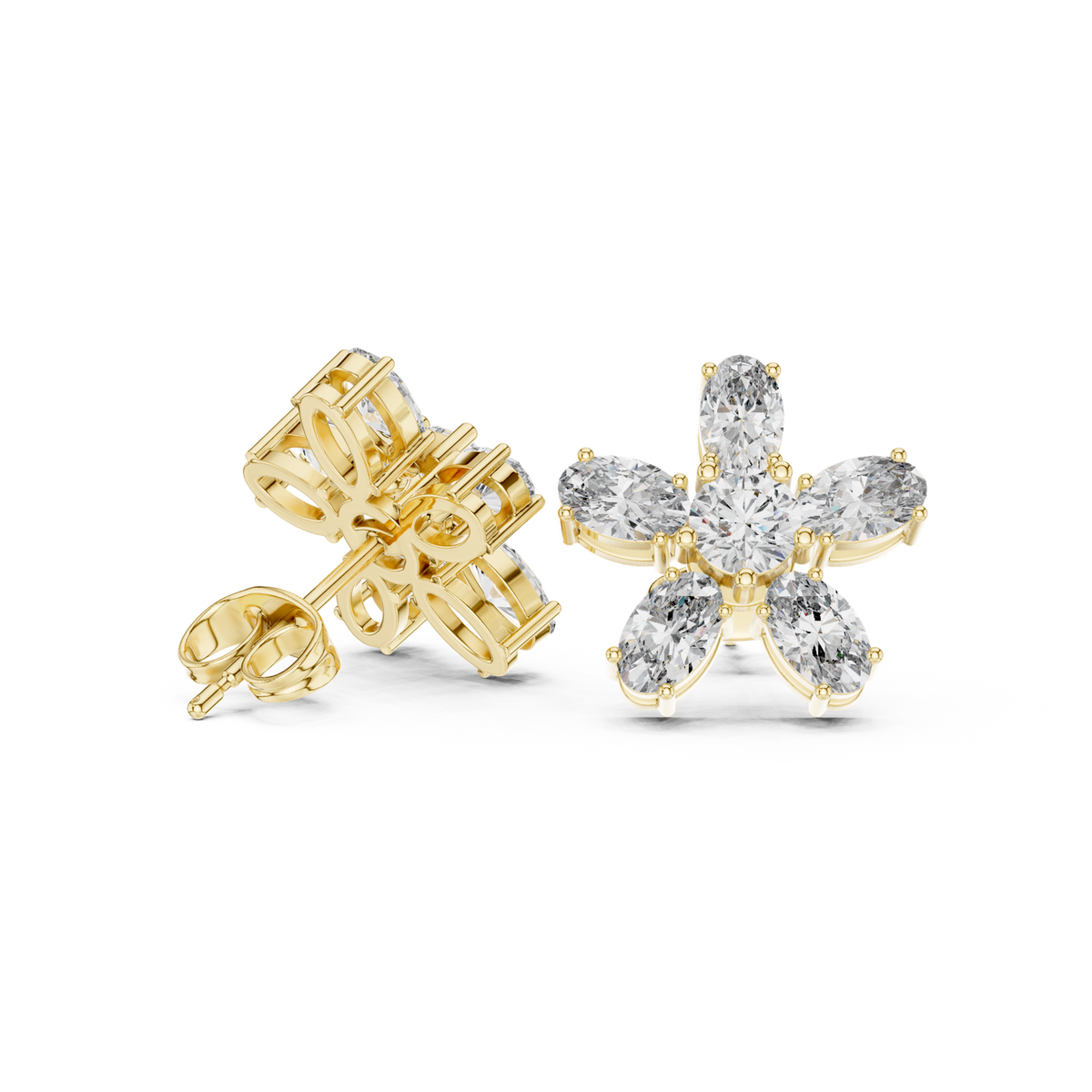 14K Solid Gold Lab Diamond Flower Cluster Earrings, Yellow Gold, view 1
