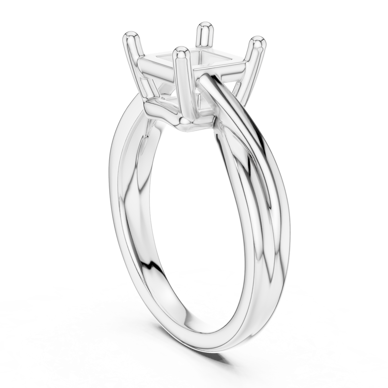 Gold Twisted Band Solitaire Engagement Ring, Princess center stone, White Gold, view 1