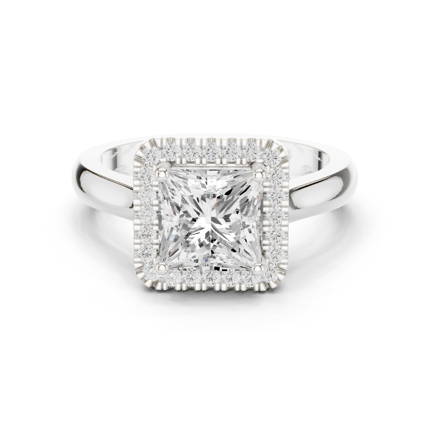 Gold Ring DDLR-338, Princess center stone, White Gold