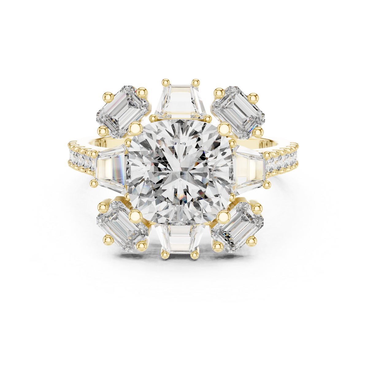 14K Solid Gold Lab Diamond Cluster Ring, Yellow Gold