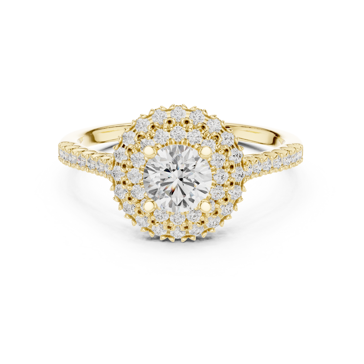 14K Solid Gold Lab Diamond Halo Ring, Yellow Gold