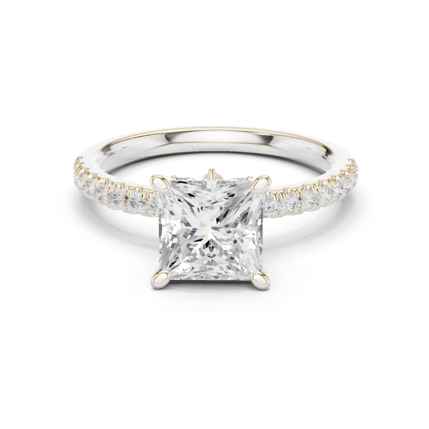 Gold Ring DDLR-256, Princess center stone, White Gold