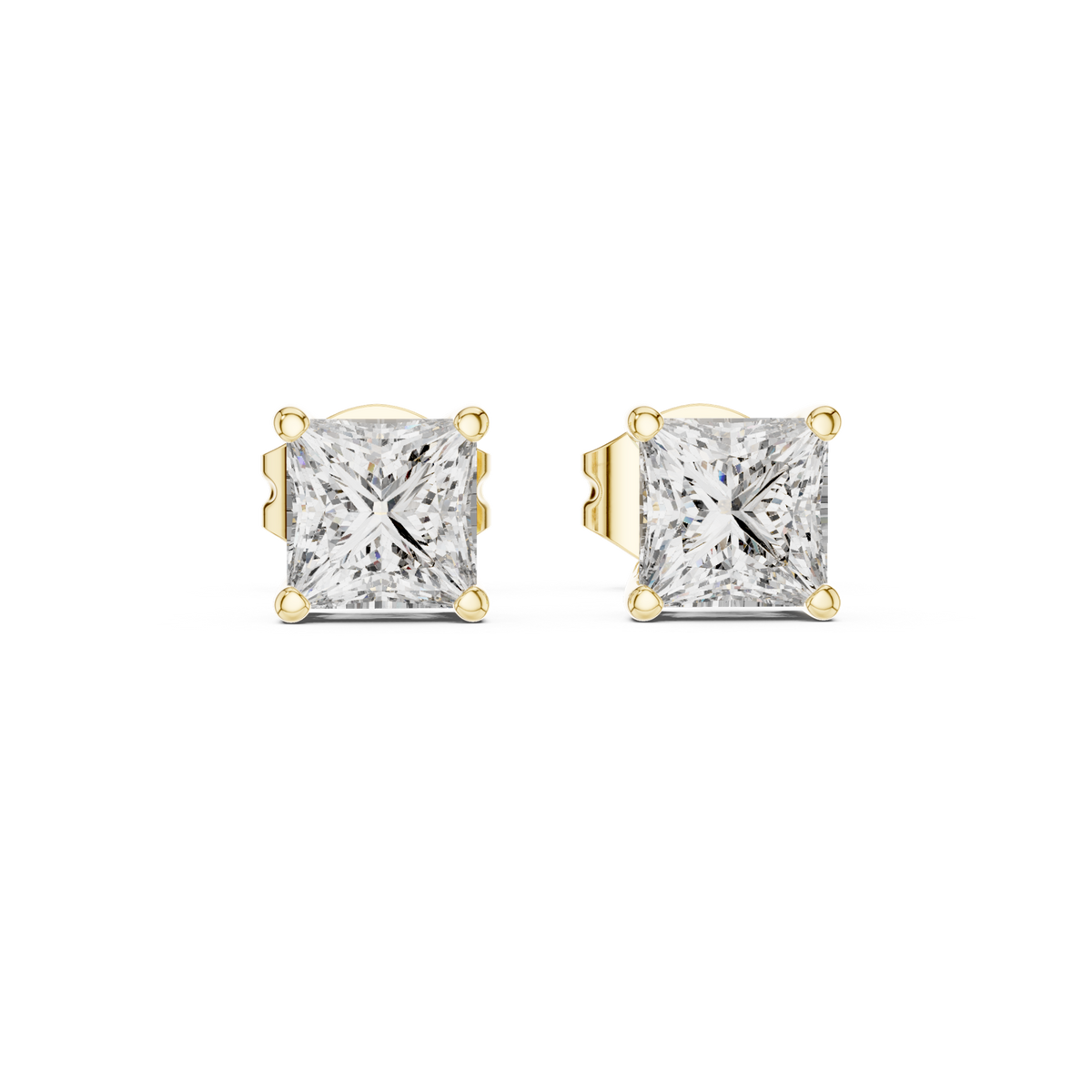 14K Solid Gold Lab Diamond Stud Earrings, Yellow Gold