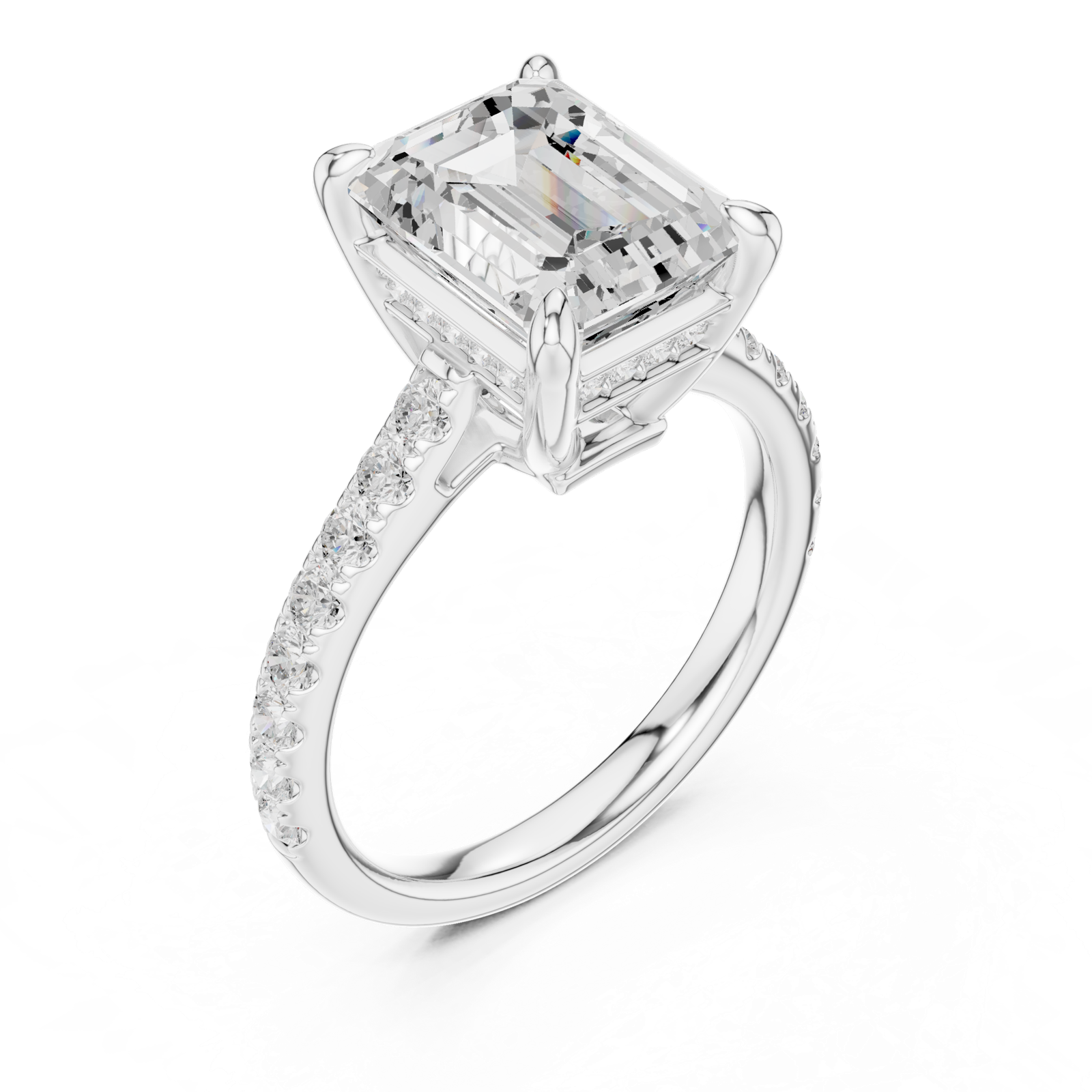 Gold Ring DDLR-250, Emerald center stone, White Gold, view 2