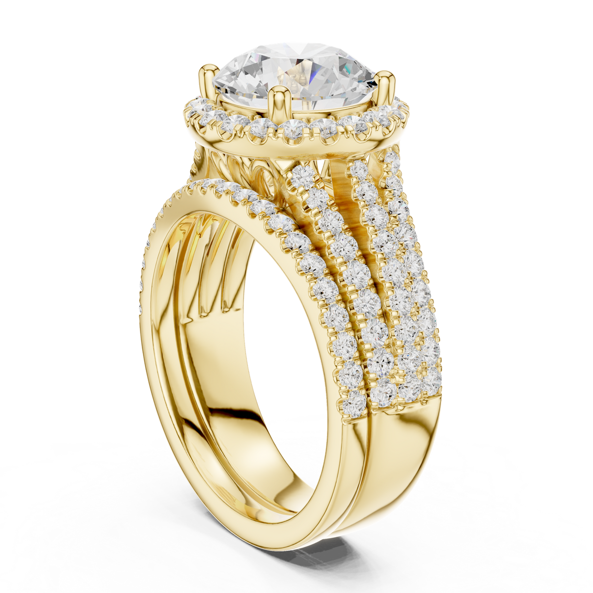 14K Solid Gold Lab Diamond Halo Ring, Yellow Gold, view 1
