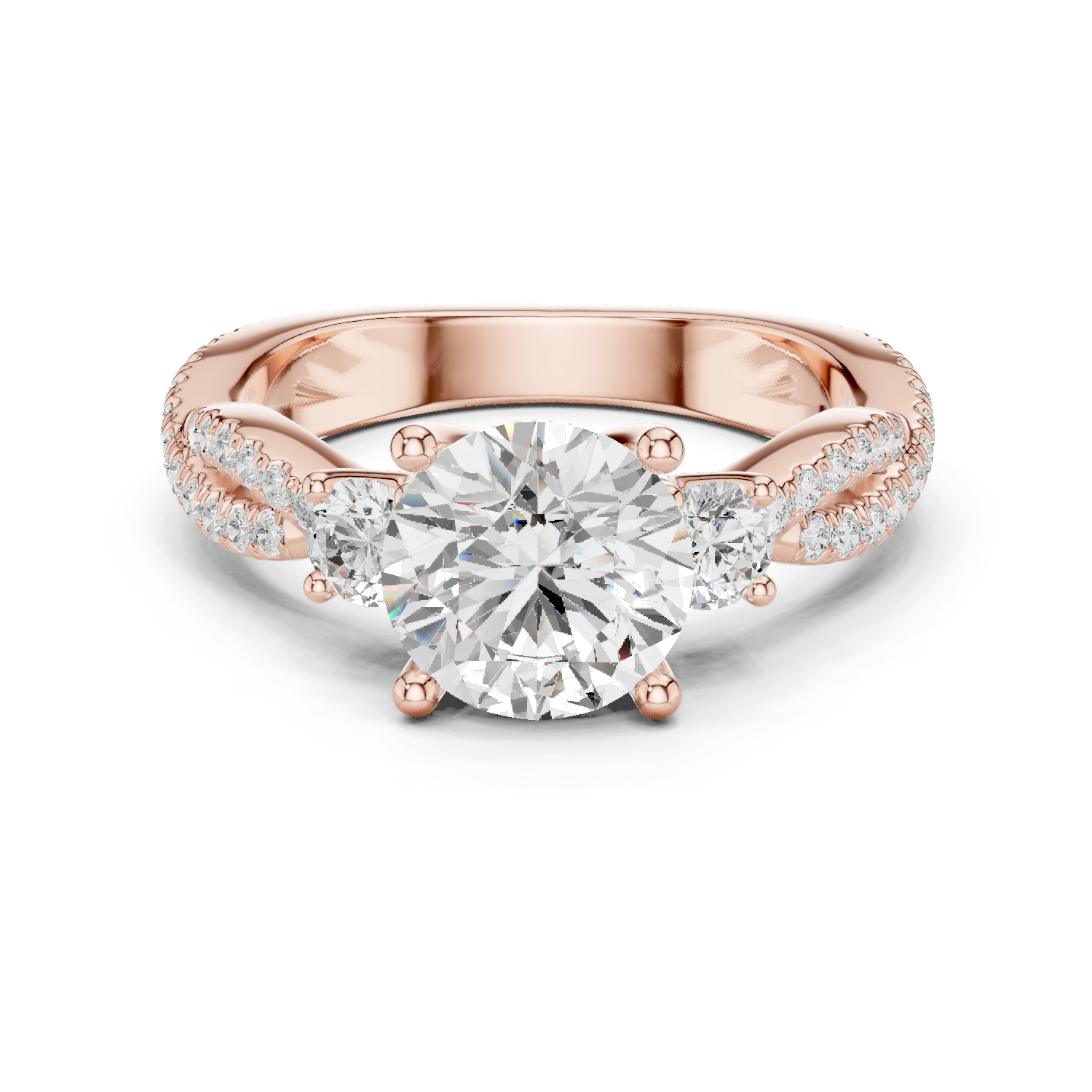 Gold Ring DDLR-281, Round center stone, Rose Gold