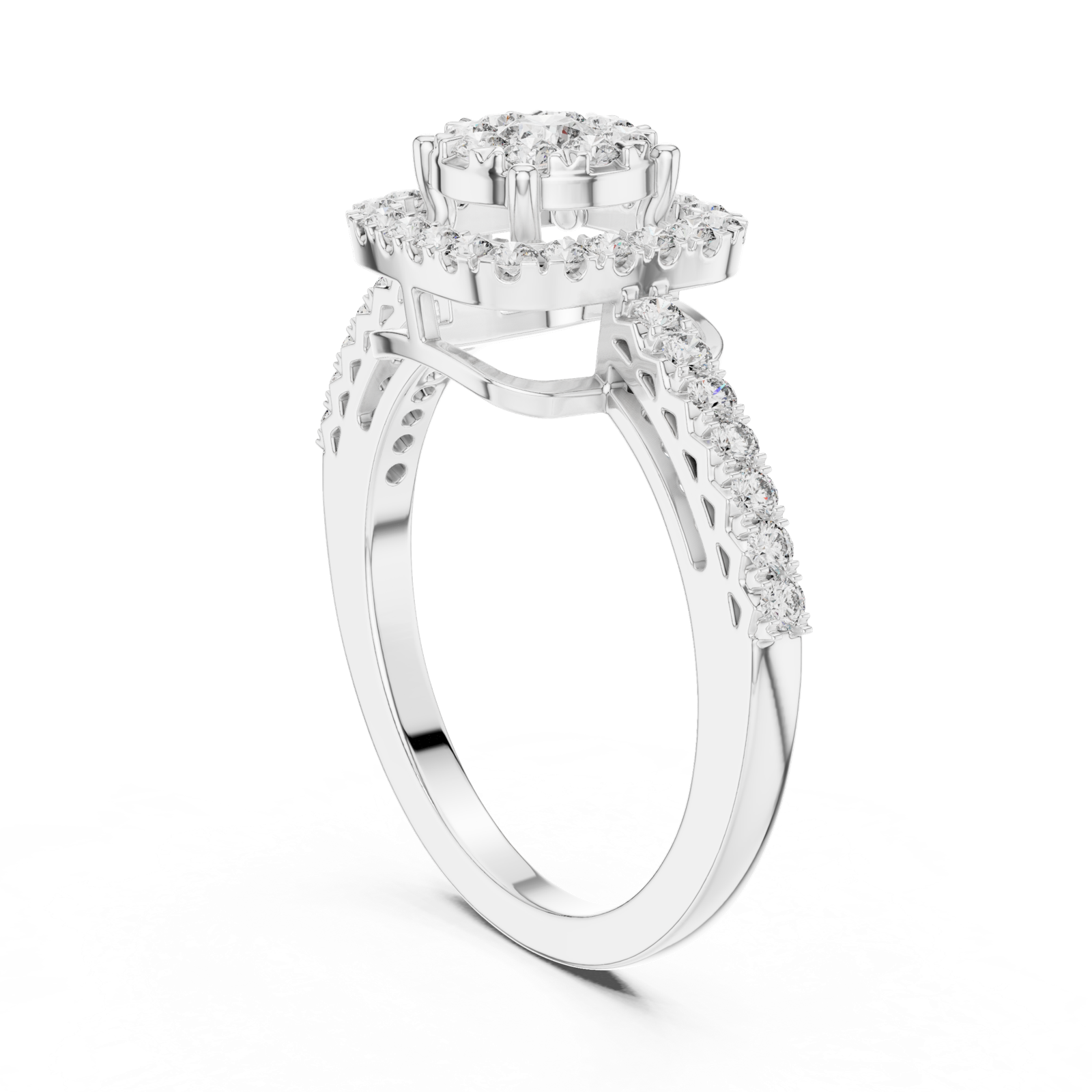 14K Solid Gold Lab Diamond Halo Ring, White Gold, view 1
