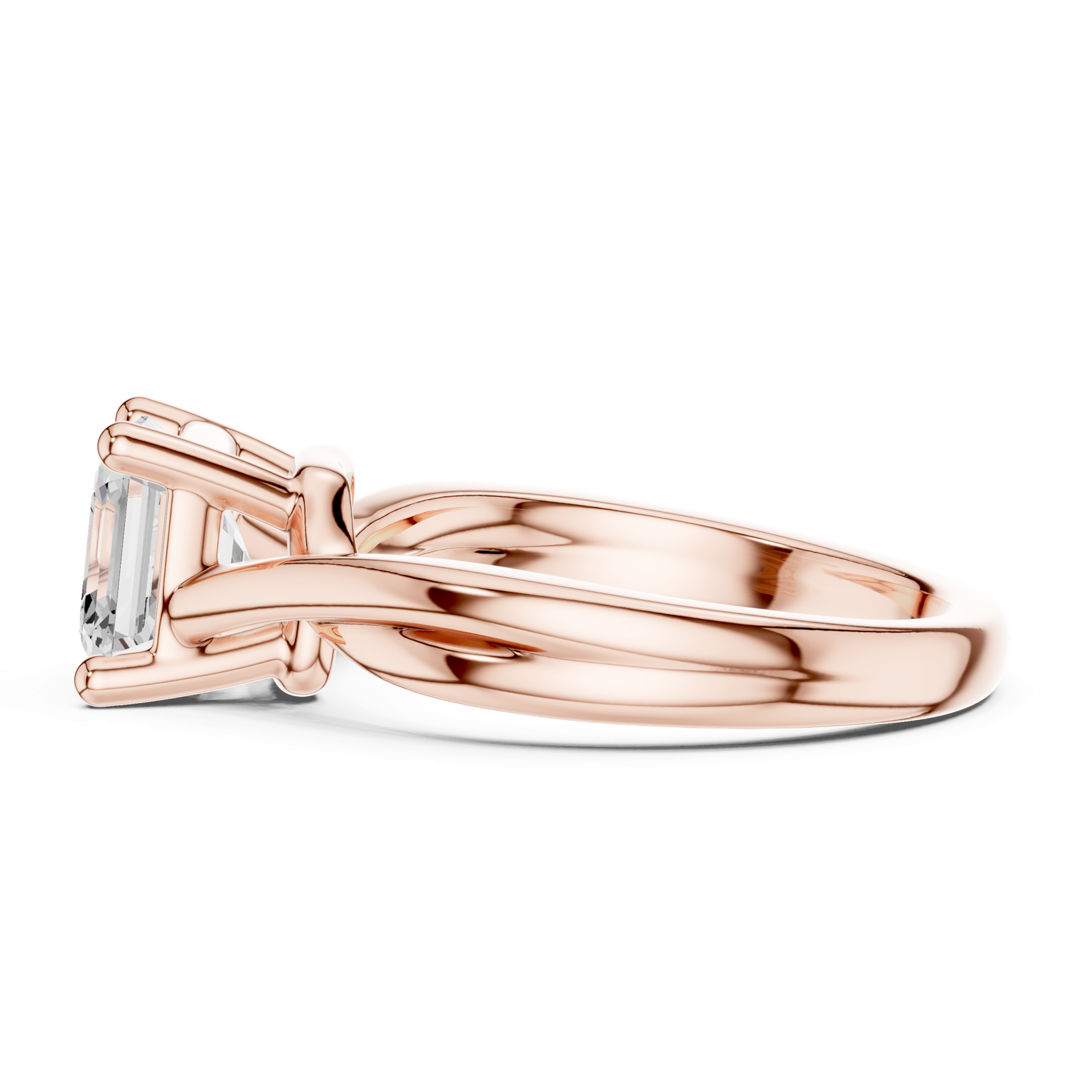 Gold Twisted Band Solitaire Engagement Ring, Asscher center stone, Rose Gold, view 3