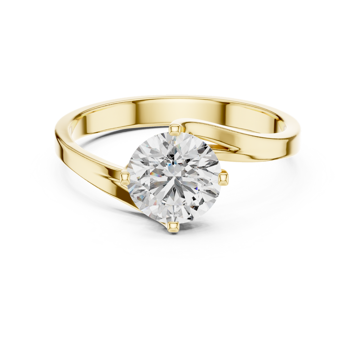 14K Solid Gold Lab Diamond Twist Ring, Yellow Gold