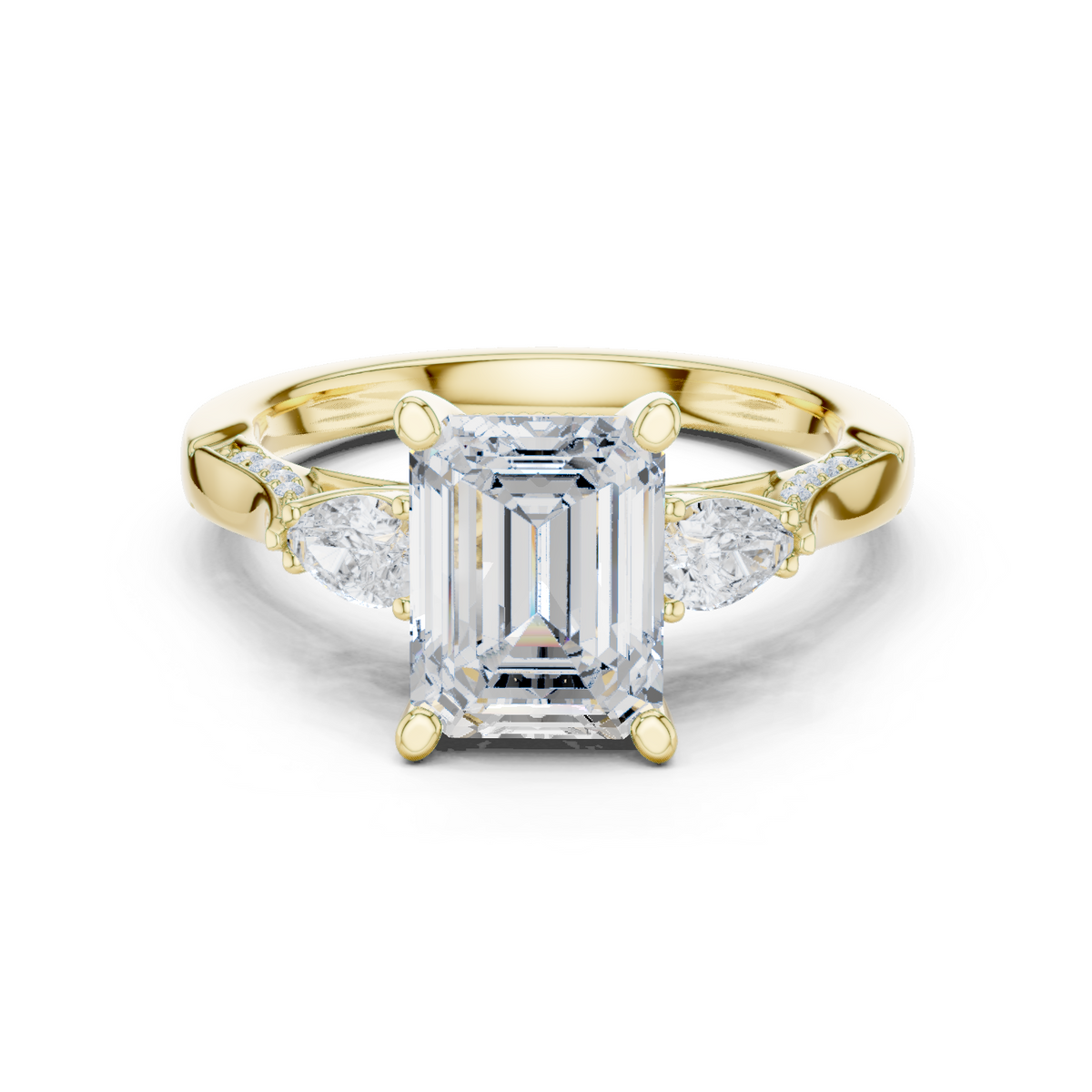 Gold Ring, Emerald center stone, Yellow Gold