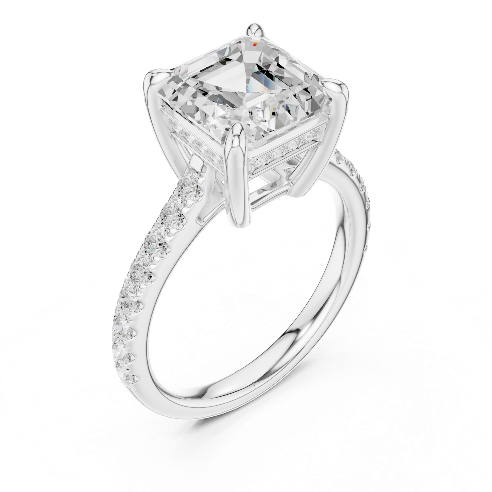 Gold Ring, Asscher center stone, White Gold, view 2