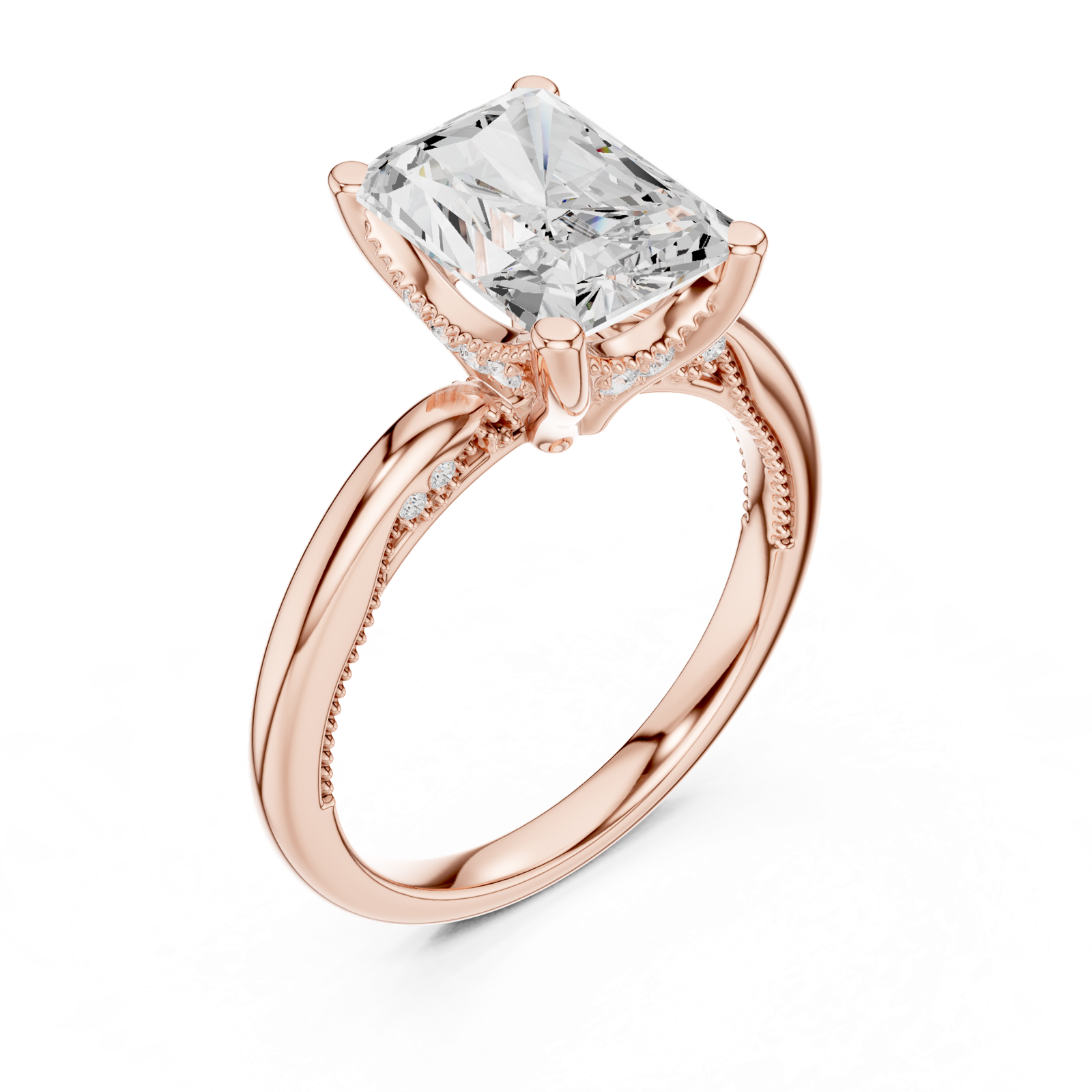 Gold Ring DDLR-175, Radiant center stone, Rose Gold, view 2