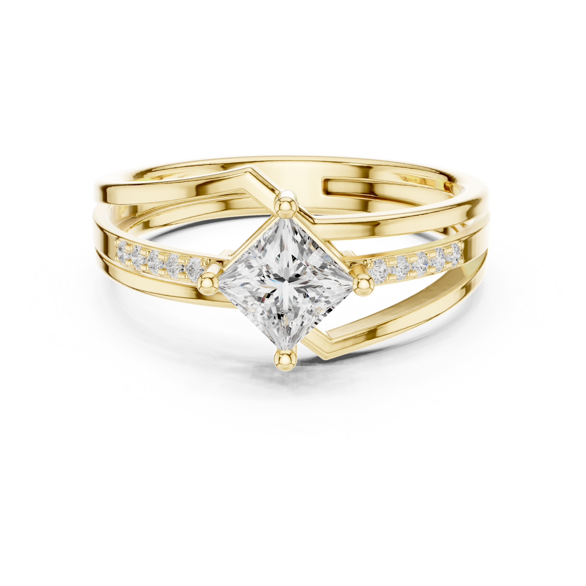 14K Solid Gold Lab Diamond Solitaire Ring, Yellow Gold