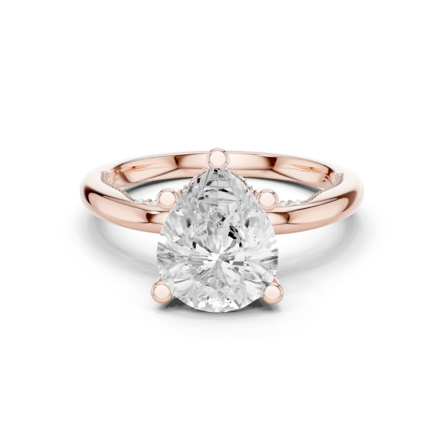 Gold Ring DDLR-175, Pear center stone, Rose Gold