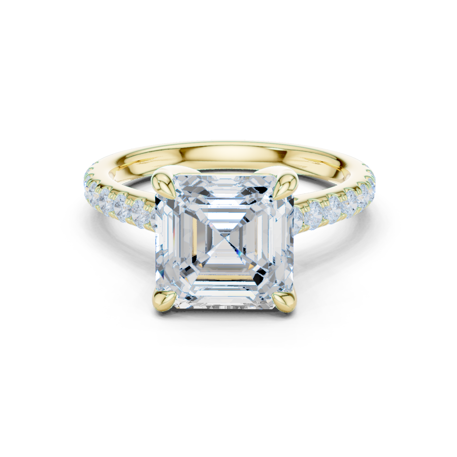 Gold Ring, Asscher center stone, Yellow Gold