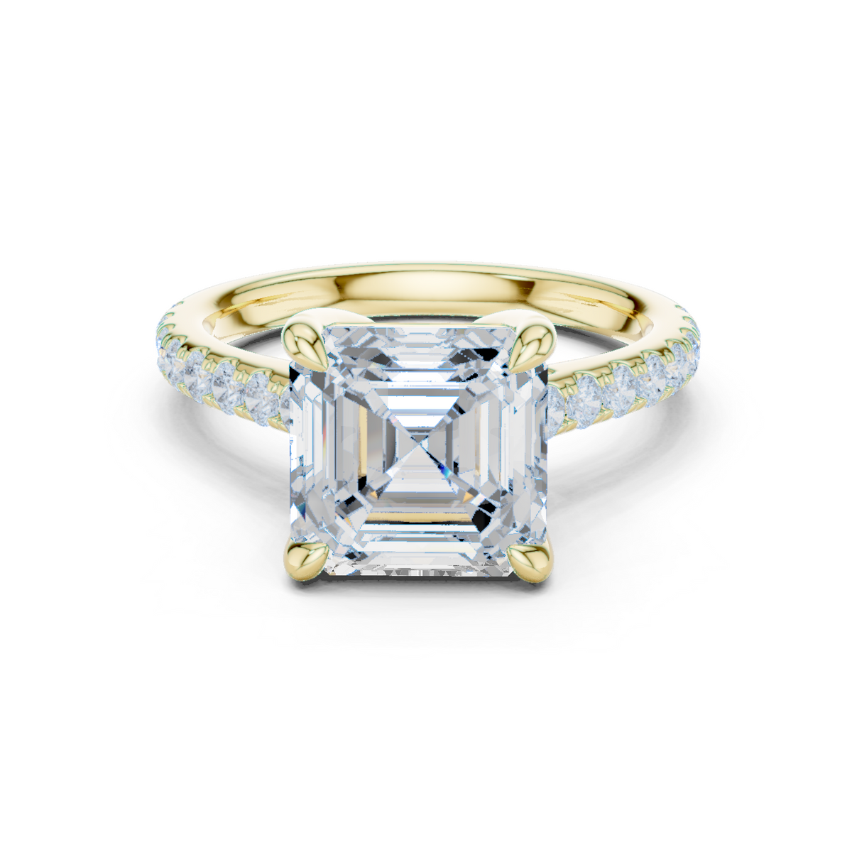 Gold Ring, Asscher center stone, Yellow Gold