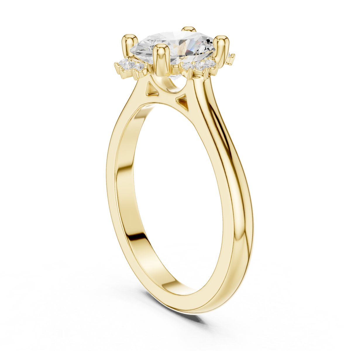 14K Solid Gold Lab Diamond Halo Ring, Yellow Gold, view 1