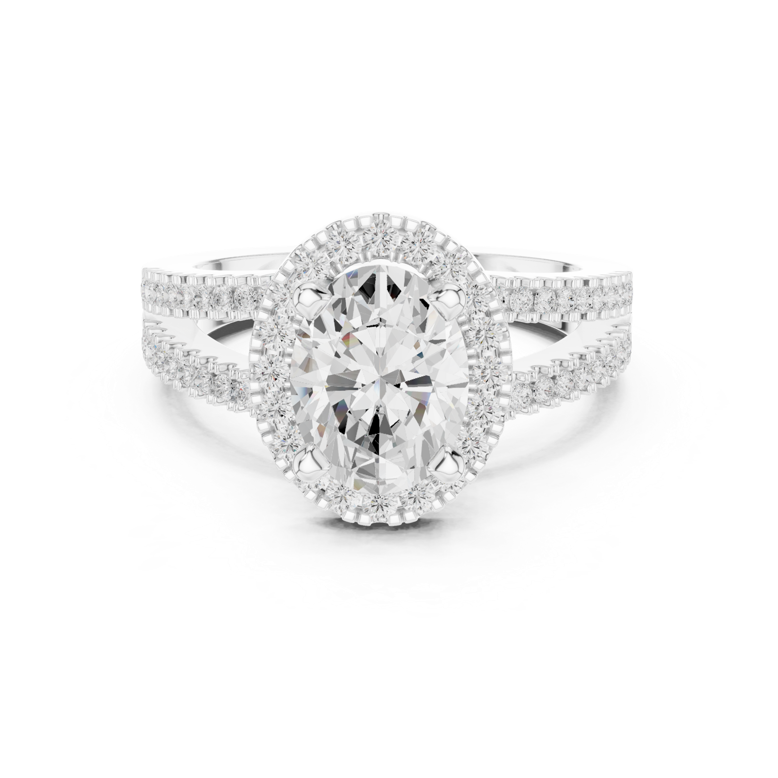 Gold Ring DDLR-350, Oval center stone, White Gold, view 4