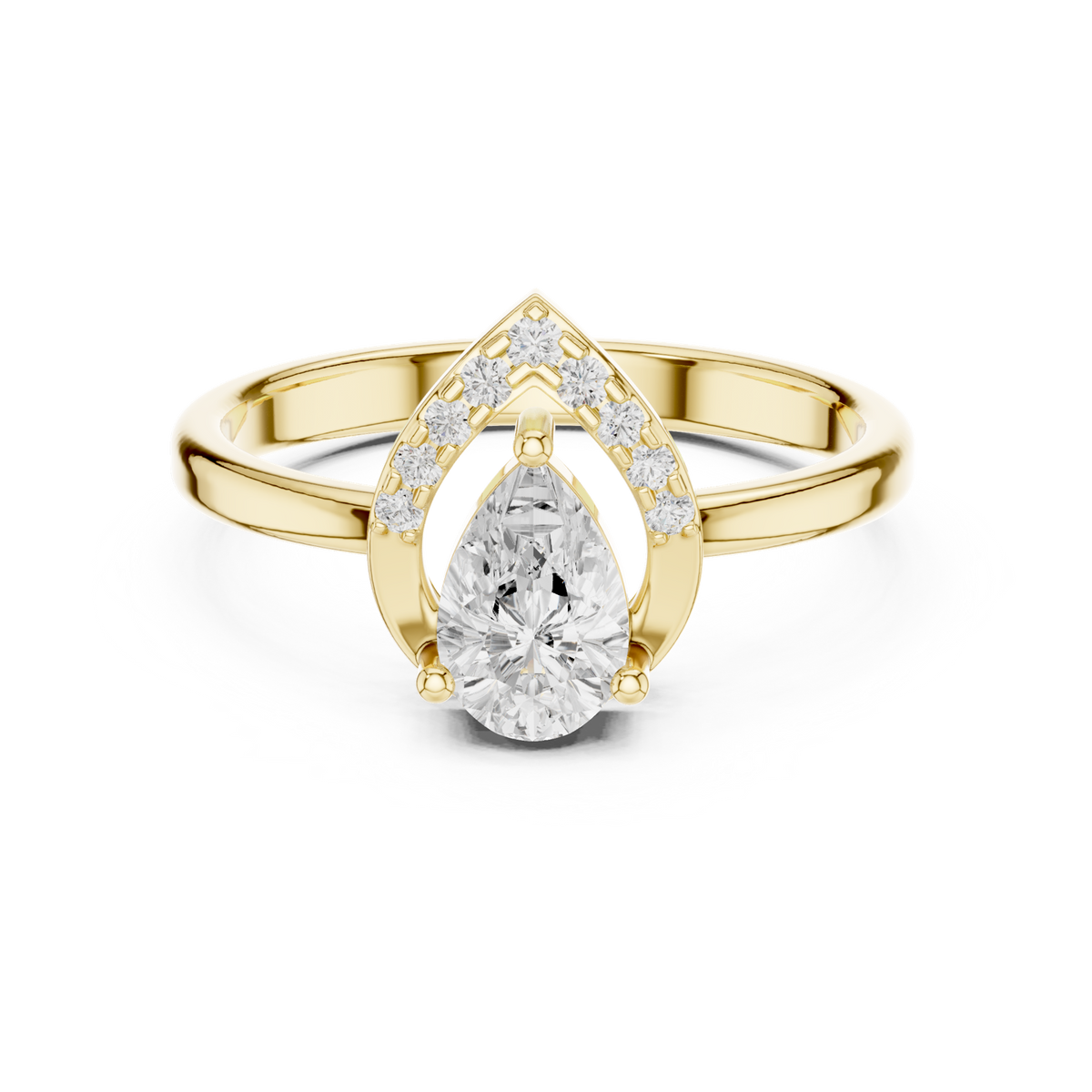 14K Solid Gold Lab Diamond Halo Ring, Yellow Gold