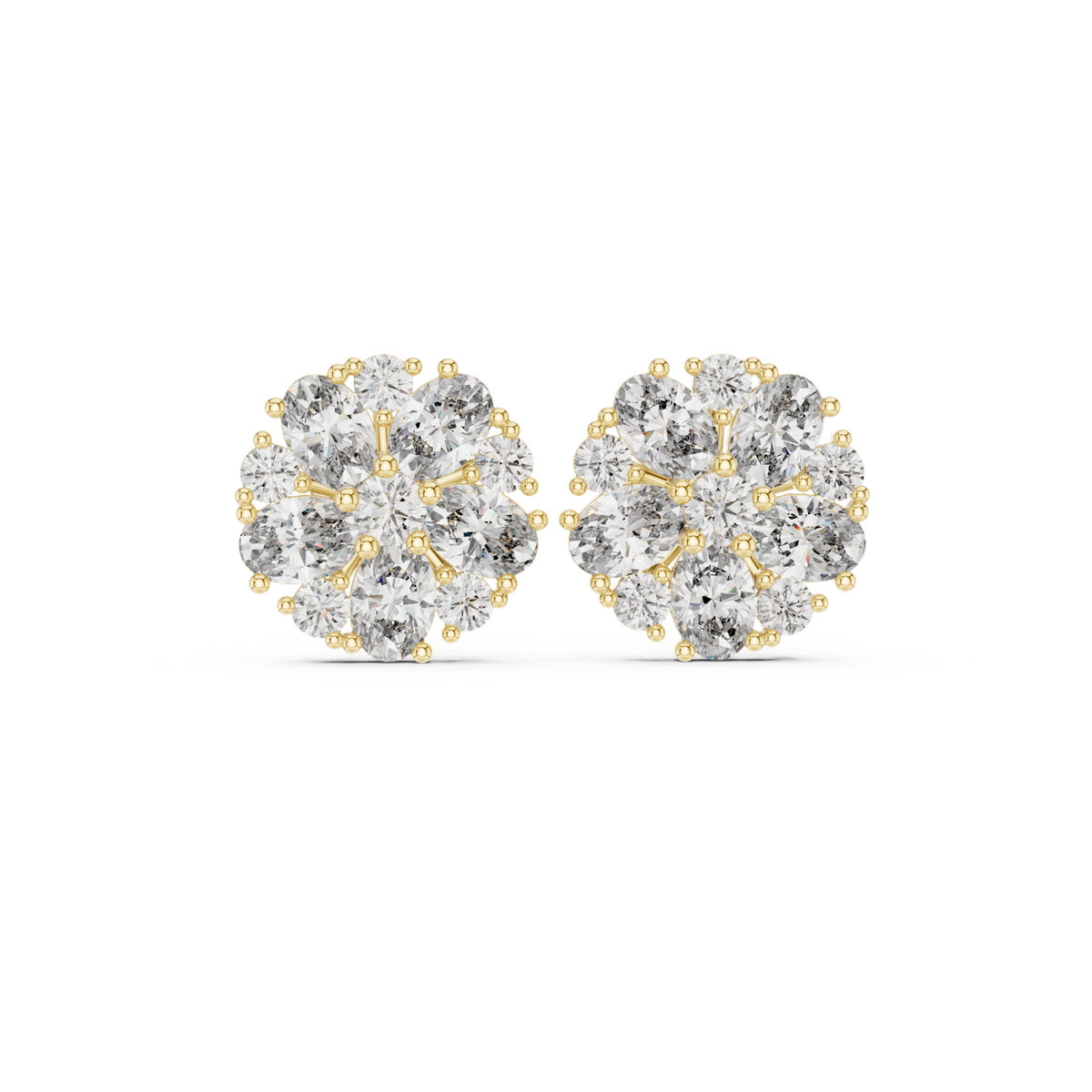 14K Solid Gold Lab Diamond Cluster Earrings, Yellow Gold