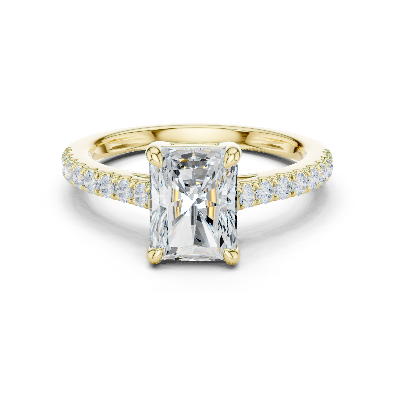 Gold Ring DDLR-039, Radiant center stone, Yellow Gold