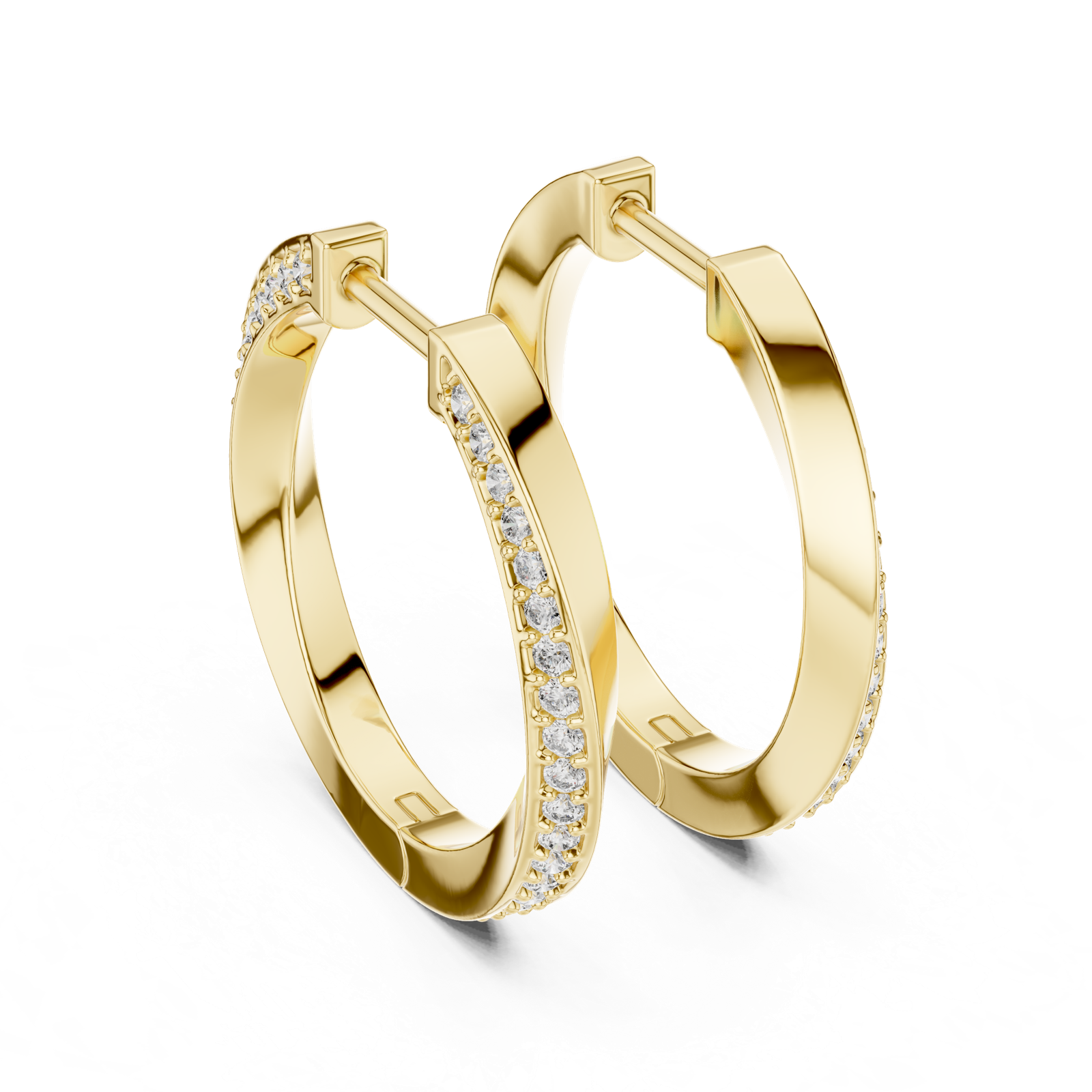 14K Solid Gold Lab Diamond Huggie Earrings, Yellow Gold, view 3