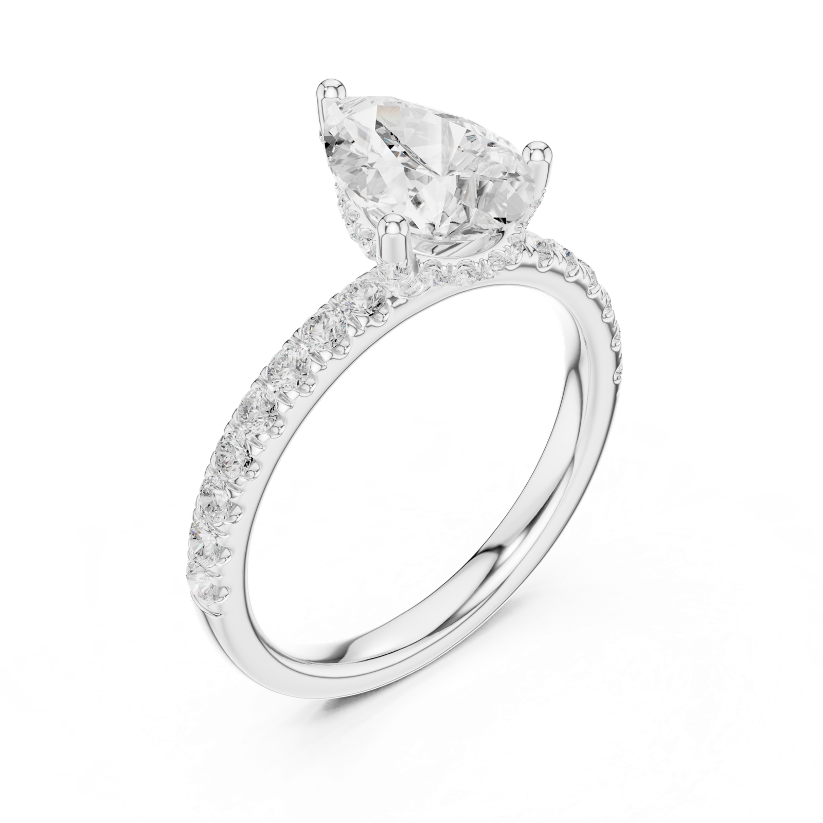 Gold Ring DDLR-161, Pear center stone, White Gold, view 2