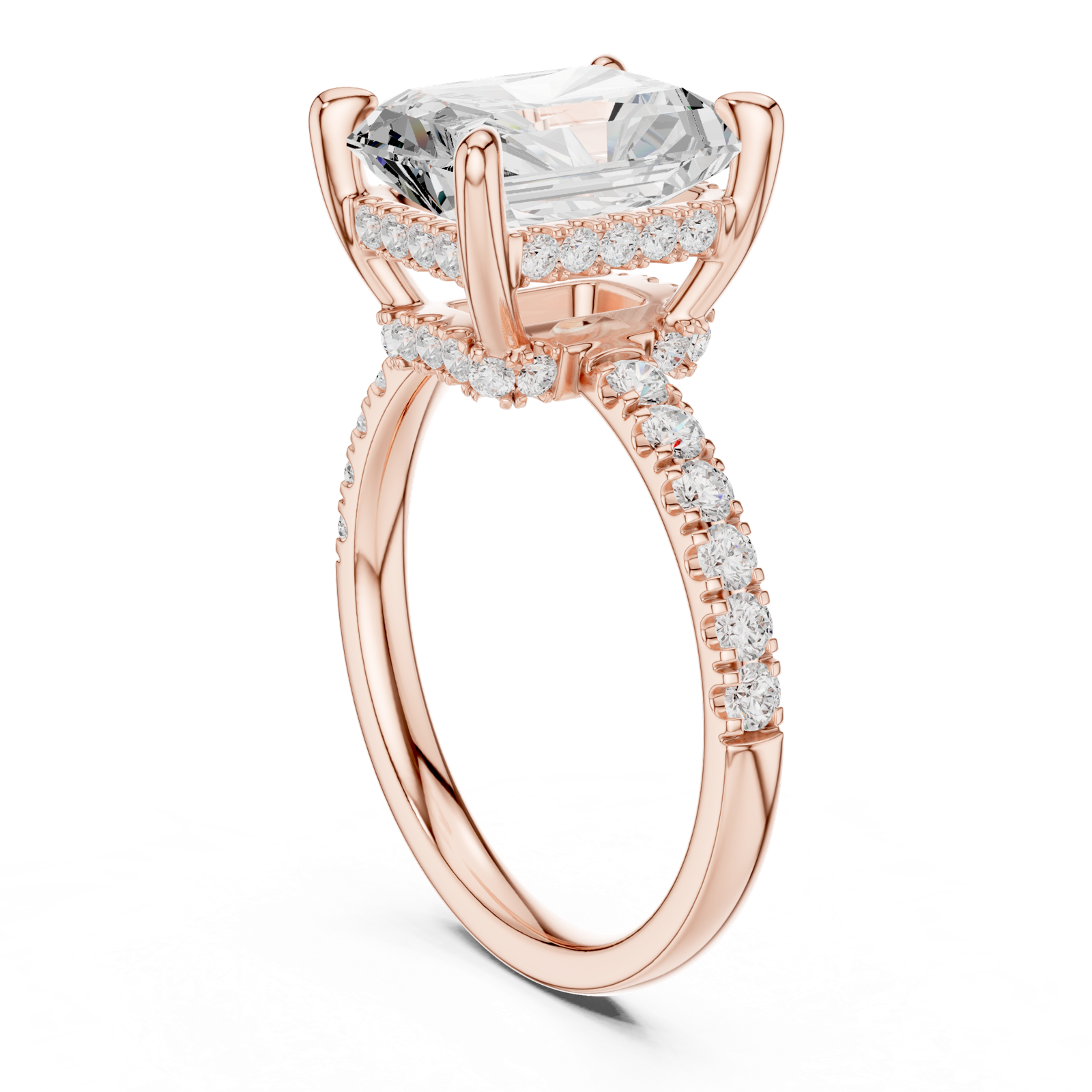 Gold Ring DDLR-259, Radiant center stone, Rose Gold, view 1