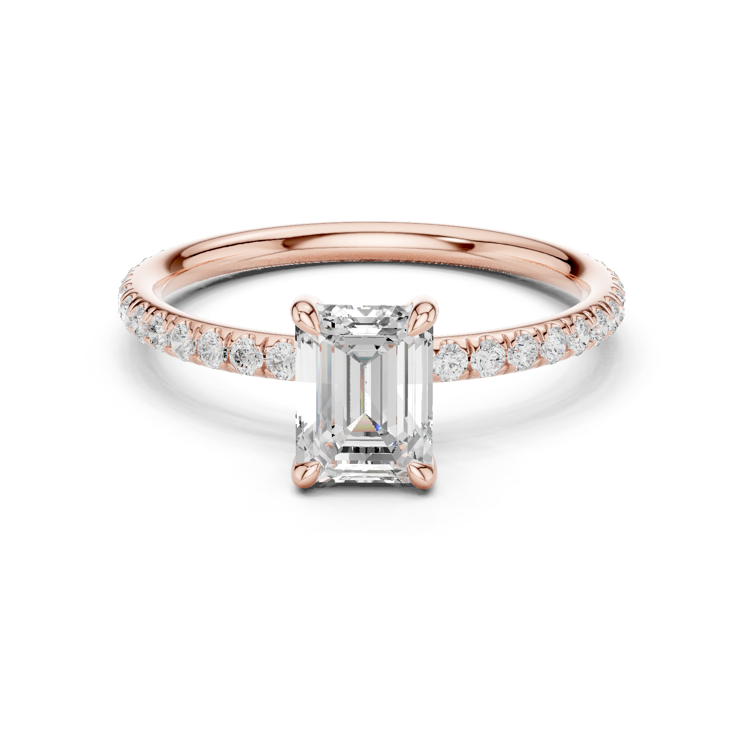 Gold Jewelry, Emerald center stone, Rose Gold