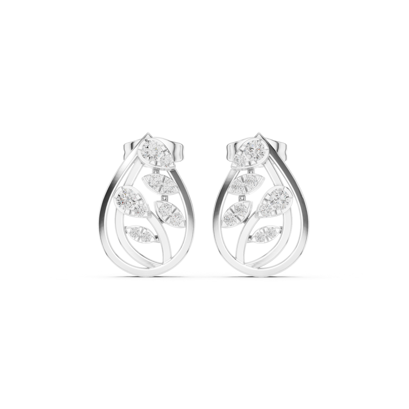 14K Solid Gold Lab Diamond Cluster Earrings, White Gold