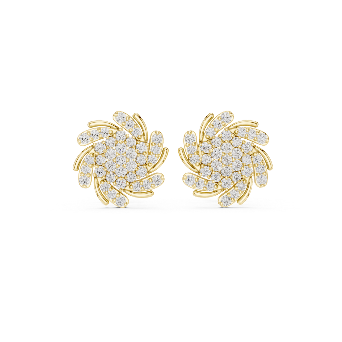 14K Solid Gold Lab Diamond Flower Cluster Earrings, Yellow Gold