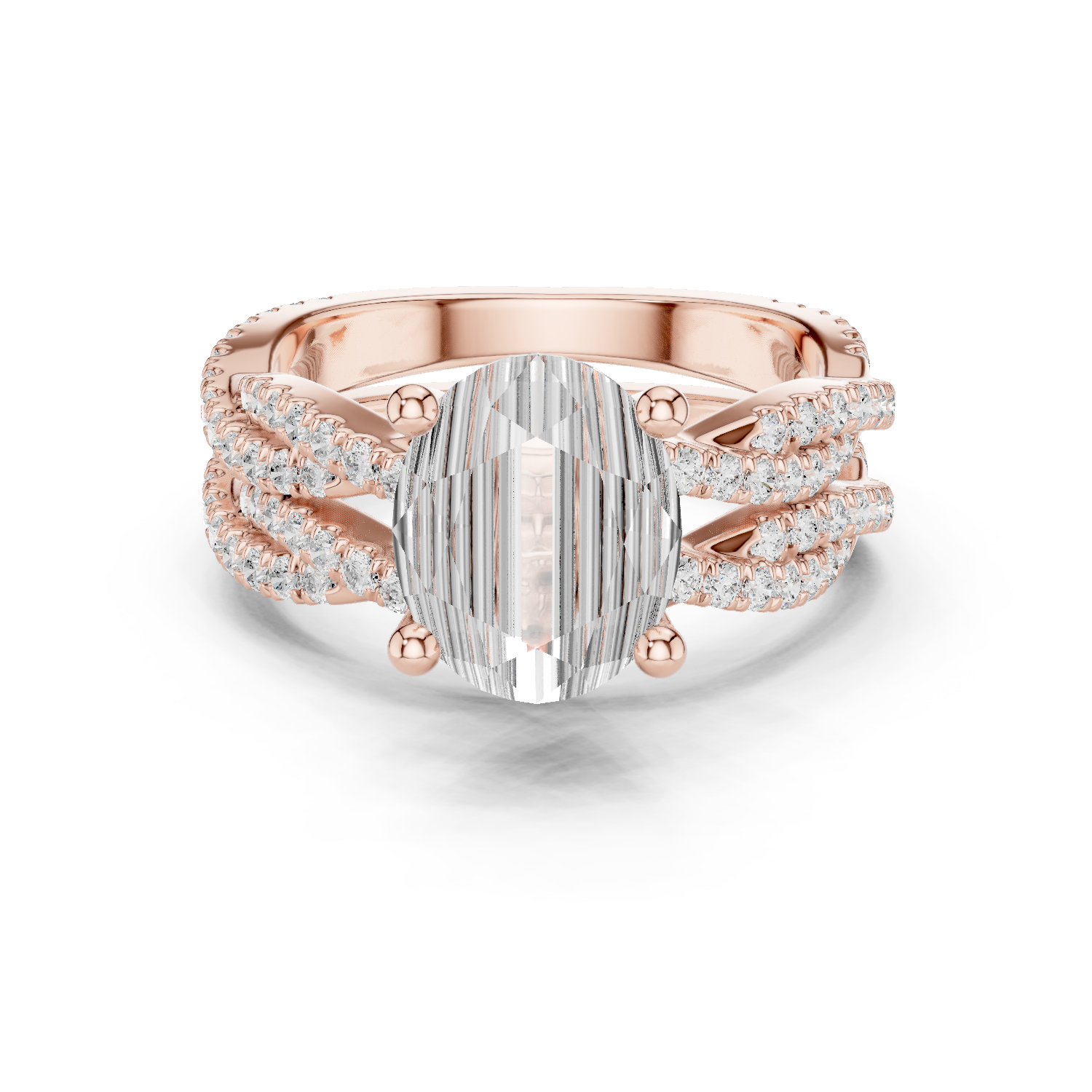 Gold Ring DDLR-300, Oval center stone, Rose Gold